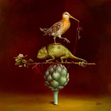 Pyramid with Chameleon. Print on canvas 65 см.